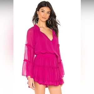 Misa Los Angeles Leeva Pink Ruffle Mini Dress XS